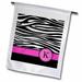 3dRose Letter K monogrammed black and white zebra stripes animal print with hot pink personalized initial - Garden Flag 12 by 18-inch