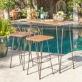 River Street Designs Edward Outdoor 3 Piece Industrial Acacia Wood Bar Set with Iron Frame Teak Rustic Metal