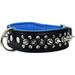 Dogs My love Spiked Studded Genuine Leather Dog Collar 1.75 Wide (12 -14.5 Neck; 1.75 Wide Black/Blue)