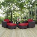 Modway Convene 5 Piece Outdoor Patio Sectional Set in Espresso Red