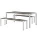 Modern Contemporary Urban Outdoor Patio Balcony Garden Furniture Side Dining Chair Bench and Table Set Aluminum Metal Steel Grey Gray