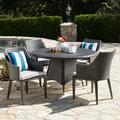 Hillsdale Outdoor 5 Piece Wicker Round Dining Set with Cushions Grey