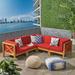 Elisha Outdoor 5 Piece Acacia Wood Sectional Sofa Set with Cushions Teak Red