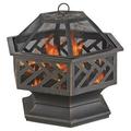 Oil Rubbed Bronzed Wood Burning Fire Bowl with Geometric Design Outdoor Firepit Black