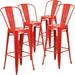 Flash Furniture Lily Commercial Grade 4 Pack 30 High Red Metal Indoor-Outdoor Barstool with Removable Back