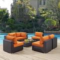 Modway Convene 7 Piece Outdoor Patio Sectional Set in Espresso Orange