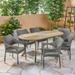 Samson Outdoor 7 Piece Acacia Wood and Wicker Dining Set Gray Gray