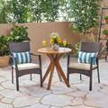 Duke Outdoor 3 Piece Acacia Wood and Wicker Bistro Set with Cushions Teak Multi Brown