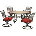 Hanover Monaco 5-Piece Outdoor Furniture Patio Dining Set 4 Cushioned Swivel Rocker Chairs and 51 Round Tile-Top Table Brushed Bronze Finish