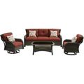 Hanover Strathmere 4-Piece Wicker and Steel Outdoor Conversation Set Crimson Red