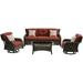 Hanover Strathmere 4-Piece Wicker and Steel Outdoor Conversation Set Crimson Red