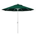 California Umbrella 9 Ft. Octagonal Aluminum Push Button Tilt Patio Umbrella W/ Crank Lift & Aluminum Ribs - Matted White Frame / Sunbrella Canvas Forest Green Canopy