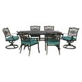 Hanover Traditions 7-Piece Outdoor Patio Dining Set with Rust-Free Aluminum Dining Table 4 Elegant Dining Chairs and 2 Swivel Rockers with Blue Cushions| TRADDN7PCSW-BLU