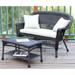 Jeco Wicker Patio Love Seat and Coffee Table Set in Espresso without Cushion