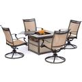 Hanover Fontana 5-Piece Fire Pit Chat Set with 4 Sling Swivel Rockers and a 40 000 BTU Gas Fire Pit Coffee Table