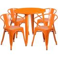 Flash Furniture Cory Commercial Grade 30 Round Orange Metal Indoor-Outdoor Table Set with 4 Arm Chairs