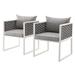 Modern Contemporary Urban Outdoor Patio Balcony Garden Furniture Side Dining Chair Armchair Set of Two Fabric Aluminium White Grey Gray