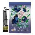 Breeze Decor BD-BG-GS-104069-IP-BO-D-US11-BD 13 x 18.5 in. Blue Butterflies Garden Friends Bugs & Frogs Impressions Decorative Vertical Double Sided Flag Set with Banner Pole