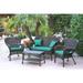 Jeco Windsor Espresso Wicker Conversation Set Turquoise Cushions - 4 Piece