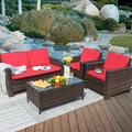 Lacoo 4-Piece Wicker Outdoor Patio Indoor Conversation Set with Cushions Brown/Red