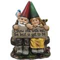 Ebros Whimsical Mr & Mrs Gnome Sitting On Rustic Chair with Blue Bird Statue