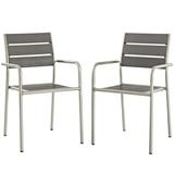 Modern Contemporary Urban Design Outdoor Patio Balcony Garden Furniture Side Dining Chair Set Set of Two Aluminum Metal Steel Grey Gray