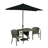 Blue Star Group Terrace Mates Daniella All-Weather Wicker Coffee Color Table Set w/ 7.5 -Wide OFF-THE-WALL BRELLA - Black Sunbrella Canopy