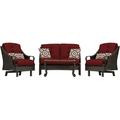 Hanover Ventura 4-Piece Wicker and Steel Outdoor Conversation Set Crimson Red