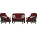 Hanover Ventura 4-Piece Wicker and Steel Outdoor Conversation Set Crimson Red