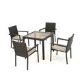 San Outdoor 5 Piece Square Wicker Dining Set Multibrown and Beige