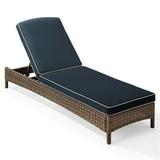 Pemberly Row Wicker Patio Chaise Lounge in Brown and Navy