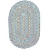 Rhody Rug Playful Indoor/Outdoor Braided Area Rug Aqua Blue 8 x11 Oval Synthetic Nylon Polypropylene Solid Antimicrobial Reversible Stain