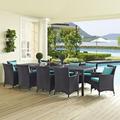 Modway Convene 11 Piece Outdoor Patio Dining Set in Espresso Turquoise