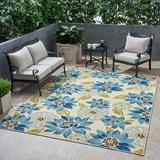 GDF Studio Lilith Outdoor 7 10 x 10 Floral Area Rug Ivory and Anemone