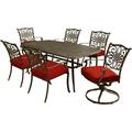 Hanover Traditions 7-Piece Outdoor Dining Set with Cast-Top Table 2 Swivel Rockers 4 Stationary Chairs