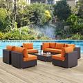 Modway Convene 8 Piece Outdoor Patio Sectional Set in Espresso Orange