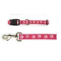 Two Tone Pawprint Matching Dog Collar & Leash Sets Stylish Paw Print Reinforced(Small Pink Combo - Collar & Lead)