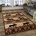 Brown Bear with Fish Outdoor Animal Cabin Wildlife Area Rug (7 7 x 10 6 )