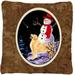 Golden Retriever with Snowman in red Hat Decorative Fabric Pillow - 14 x 14 in.