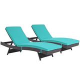 Modern Contemporary Urban Design Outdoor Patio Balcony Chaise Lounge Chair ( Set of 2) Blue Rattan