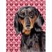 15 x 15 In. Dachshund Black Tan Hearts Love Valentines Day Flag Garden Size