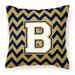 Letter B Chevron Navy Blue and Gold Fabric Decorative Pillow