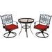 Hanover Traditions 3-Piece Swivel Bistro Set in Red with a 30 in. Glass-top Table