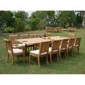 Teak Dining Set:12 Seater 13 Pc - Very Large 122 Caranasas Double Extension Rectangle Table 12 Giva Chairs (10 Armless and 2 Arm / Captain) Outdoor Patio Grade-A Teak Wood WholesaleTeak #WMDSGV15
