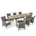 Stefan Outdoor Wood and Wicker Expandable 8 Seater Dining Set Gray and Light Gray