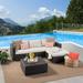 Ameer Outdoor 5 Piece Wicker Couch Set With Cushions and Storage Coffee Table Multibrown Beige