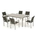 Coral Bay Outdoor 7 Piece Aluminum and Wicker Dining Set with Tempered Glass Table Top Grey