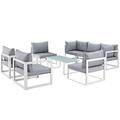 Modway Fortuna 8-Piece Aluminum Fabric Patio Sectional Sofa Set - White/Gray