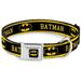 DC Comics Pet Collar Dog Collar Metal Seatbelt Buckle Batman Logo Stripe Yellow Black 9.5 to 13 Inches 1.0 Inch Wide