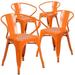 Flash Furniture Commercial Grade 4 Pack Orange Metal Indoor-Outdoor Chair with Arms